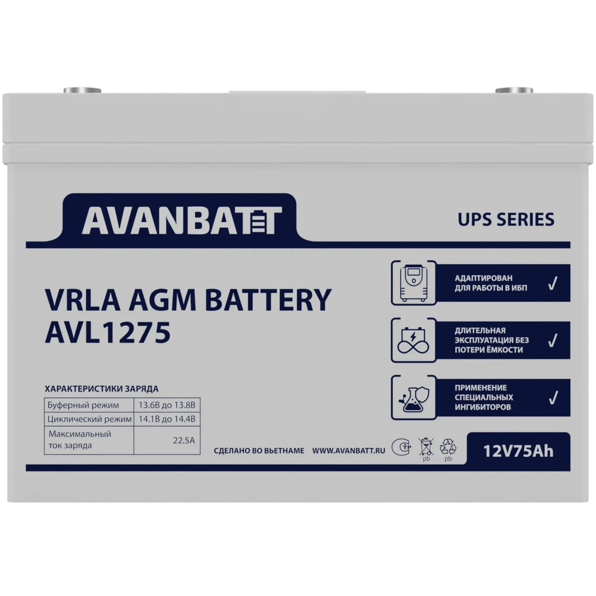 Аккумулятор AVANBATT AVL1275 (12В | 75Ач) — изображение 2