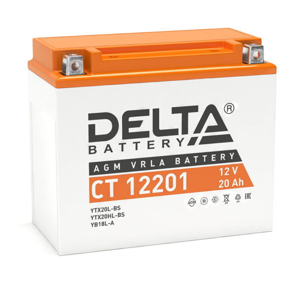 Аккумулятор Delta CT 12201 (12В | 20Ач) YB18L-A, YB16L-B, YTX20HL-BS, YTX20L-BS